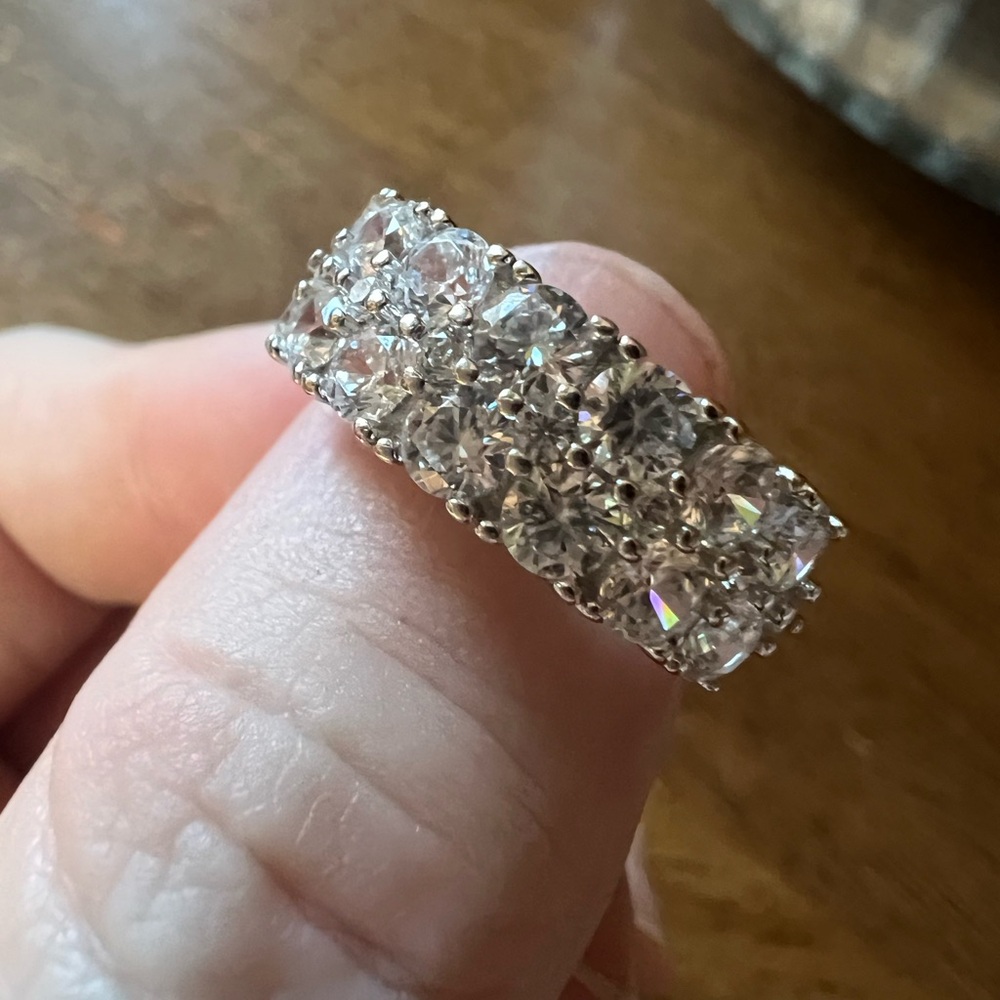 Diamonique 3 Row Half Eternity Band Ring